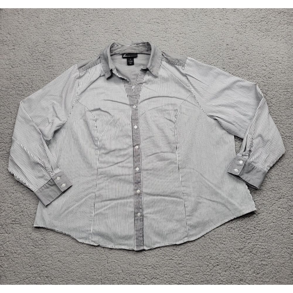 Lane Bryant Shirt Womens ' 26 White Black Striped Long Sleeve Button Up - Picture 1 of 15